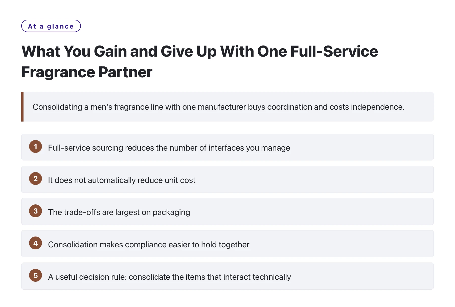 What You Gain and Give Up With One Full-Service Fragrance Partner——全文要点速览